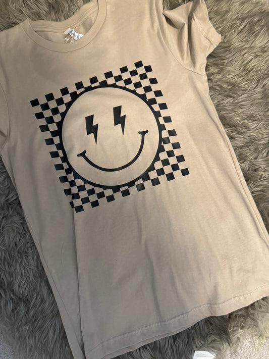 Smiley Face Checks T-shirt - Beige - M